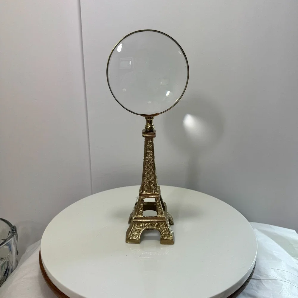 Vintage Brass Eiffel Tower Magnifying Glass Desk Office Decor Stand Paperweight